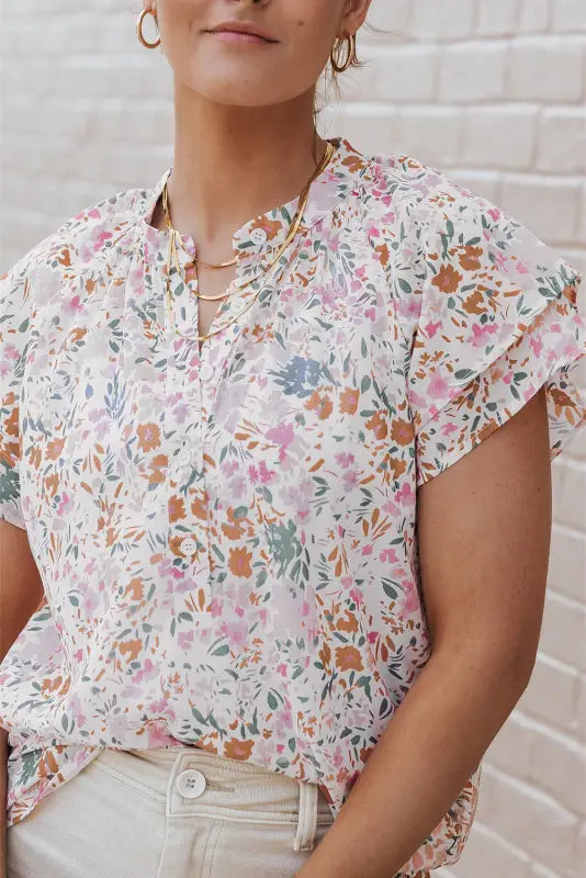 Multicolor floral mandarin collar top - tops