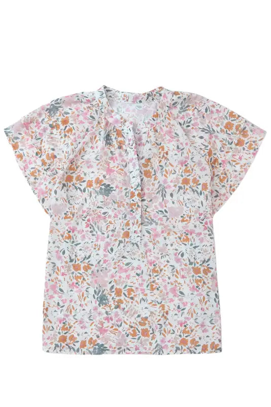 Multicolor floral mandarin collar top - tops