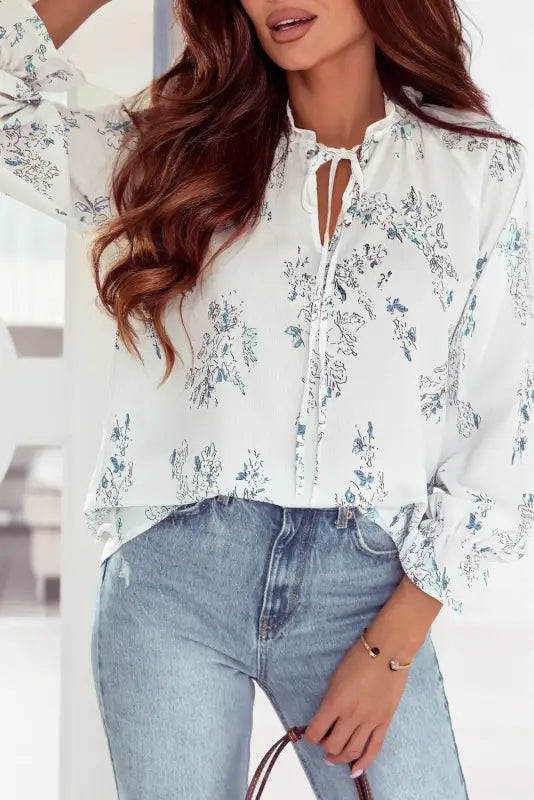 Multicolor floral mandarin collar top - tops