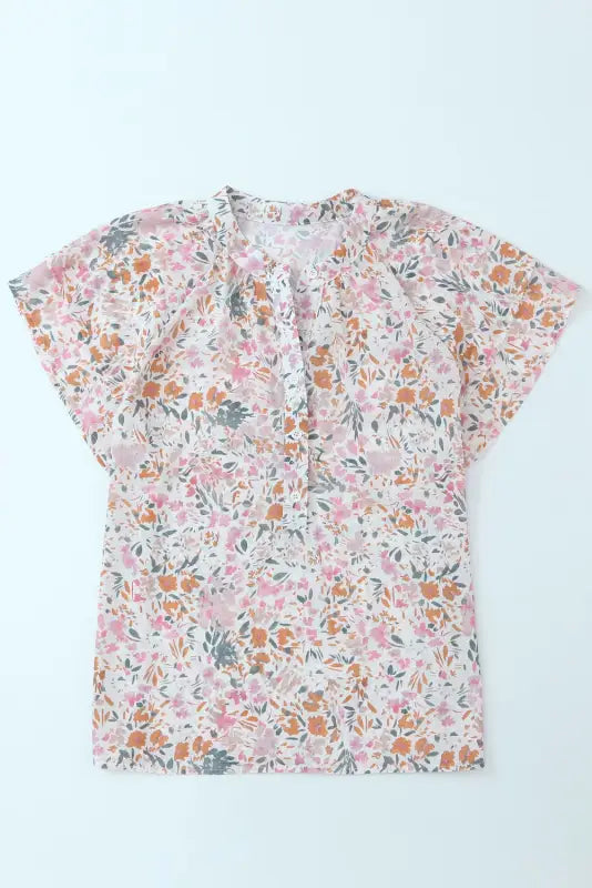 Multicolor floral mandarin collar top - tops