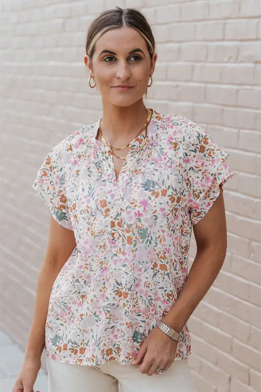 Multicolor floral mandarin collar top - tops