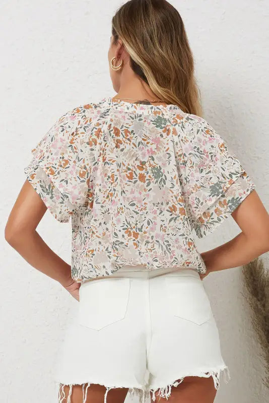 Multicolor floral mandarin collar top - tops