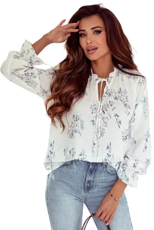 Multicolor floral mandarin collar top - tops