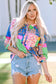 Multicolor floral patchwork puff sleeve shirt - shirts