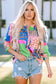 Multicolor floral patchwork puff sleeve shirt - shirts