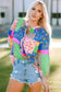 Multicolor floral patchwork puff sleeve shirt - shirts