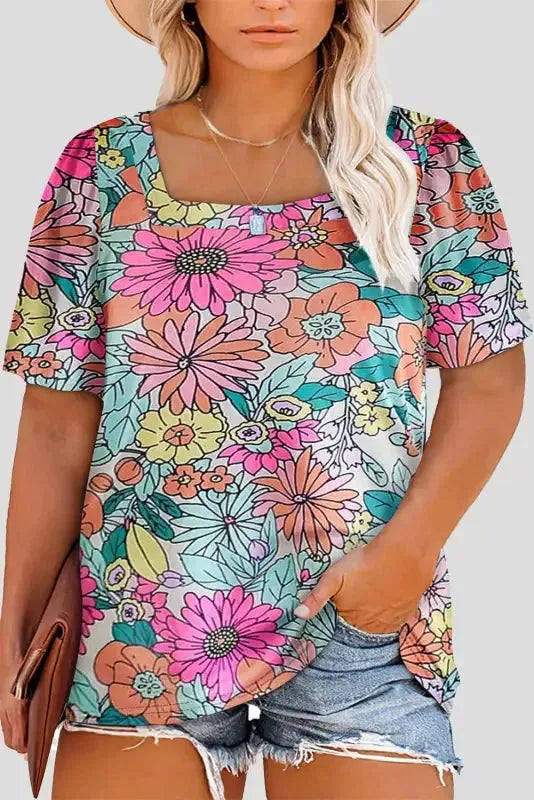 Multicolor Floral Print Plus Size Kimono - Fashionfitz