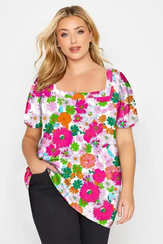 Multicolor Floral Print Plus Size Kimono - Fashionfitz