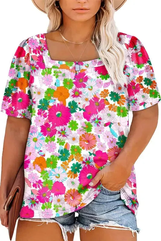 Multicolor Floral Print Plus Size Kimono - Fashionfitz