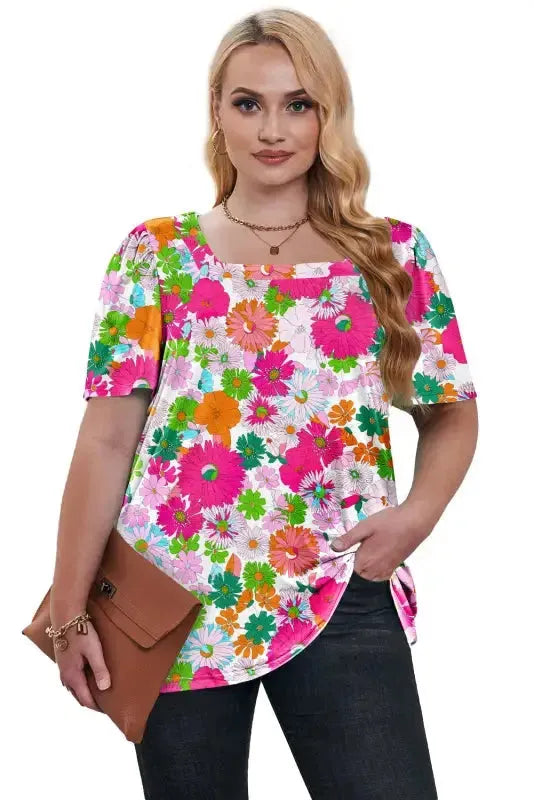 Multicolor Floral Print Plus Size Kimono - Fashionfitz