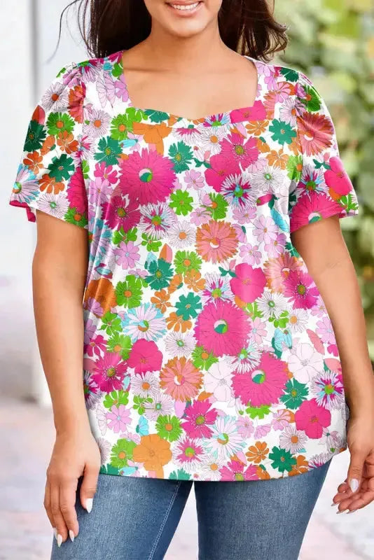 Multicolor Floral Print Plus Size Kimono - Fashionfitz