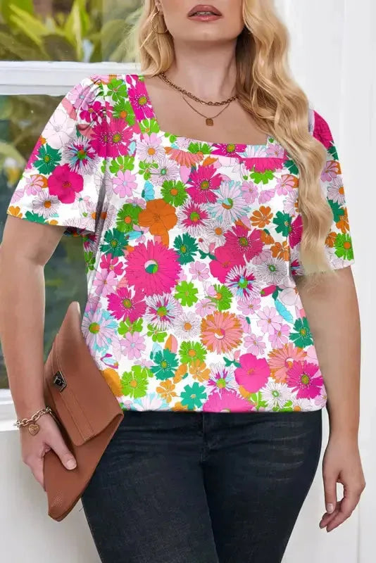 Multicolor Floral Print Plus Size Kimono - Fashionfitz
