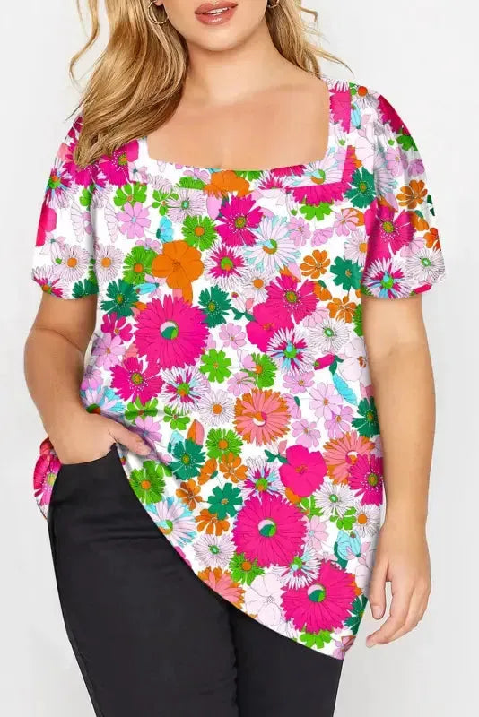 Multicolor Floral Print Plus Size Kimono - Fashionfitz