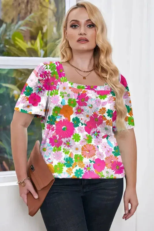 Multicolor Floral Print Plus Size Kimono - Fashionfitz