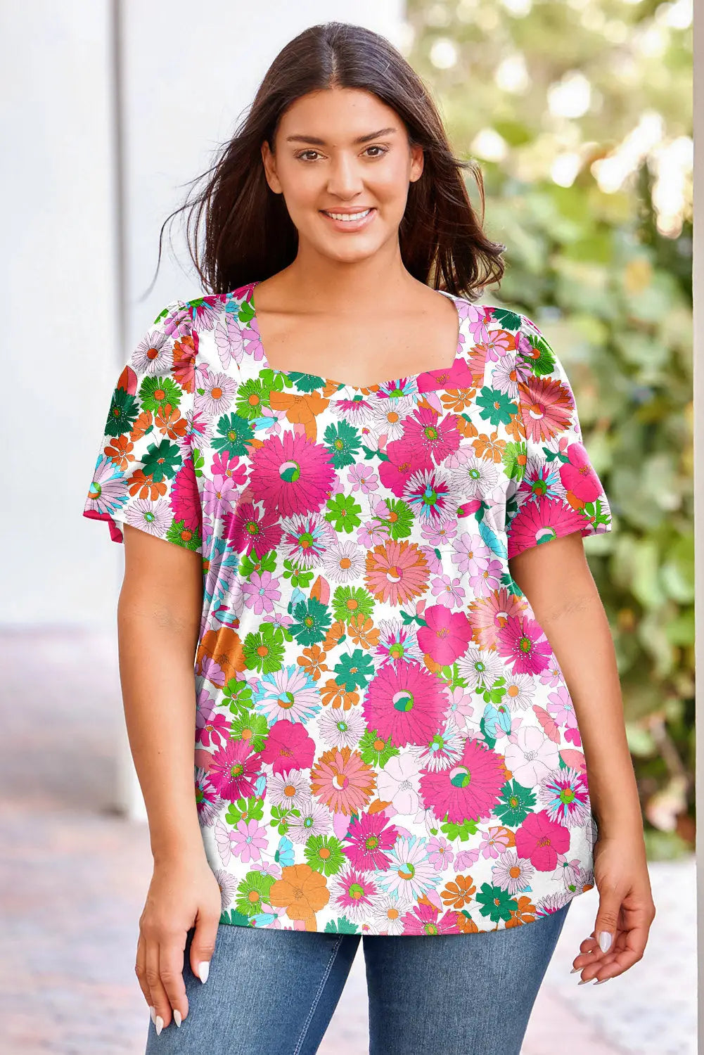 Multicolor floral print plus size kimono - multicolor-2 / 1x / 95% polyester + 5% elastane
