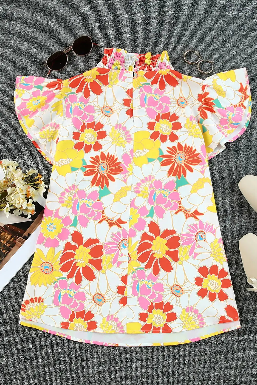 Multicolor floral print shirred sleeveless wide leg jumpsuit - jumpsuits & rompers