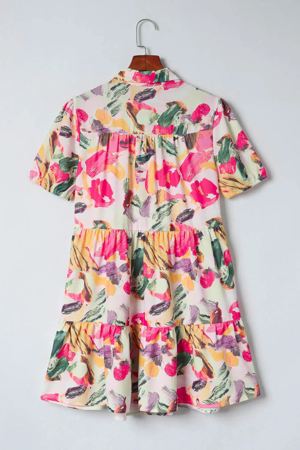Multicolor floral print short sleeve shirt dress - mini dresses