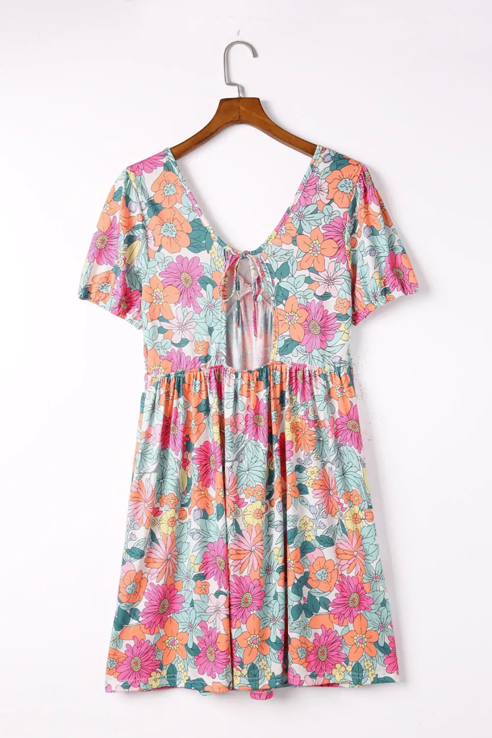 Multicolor floral print tie back short sleeve dress - dresses