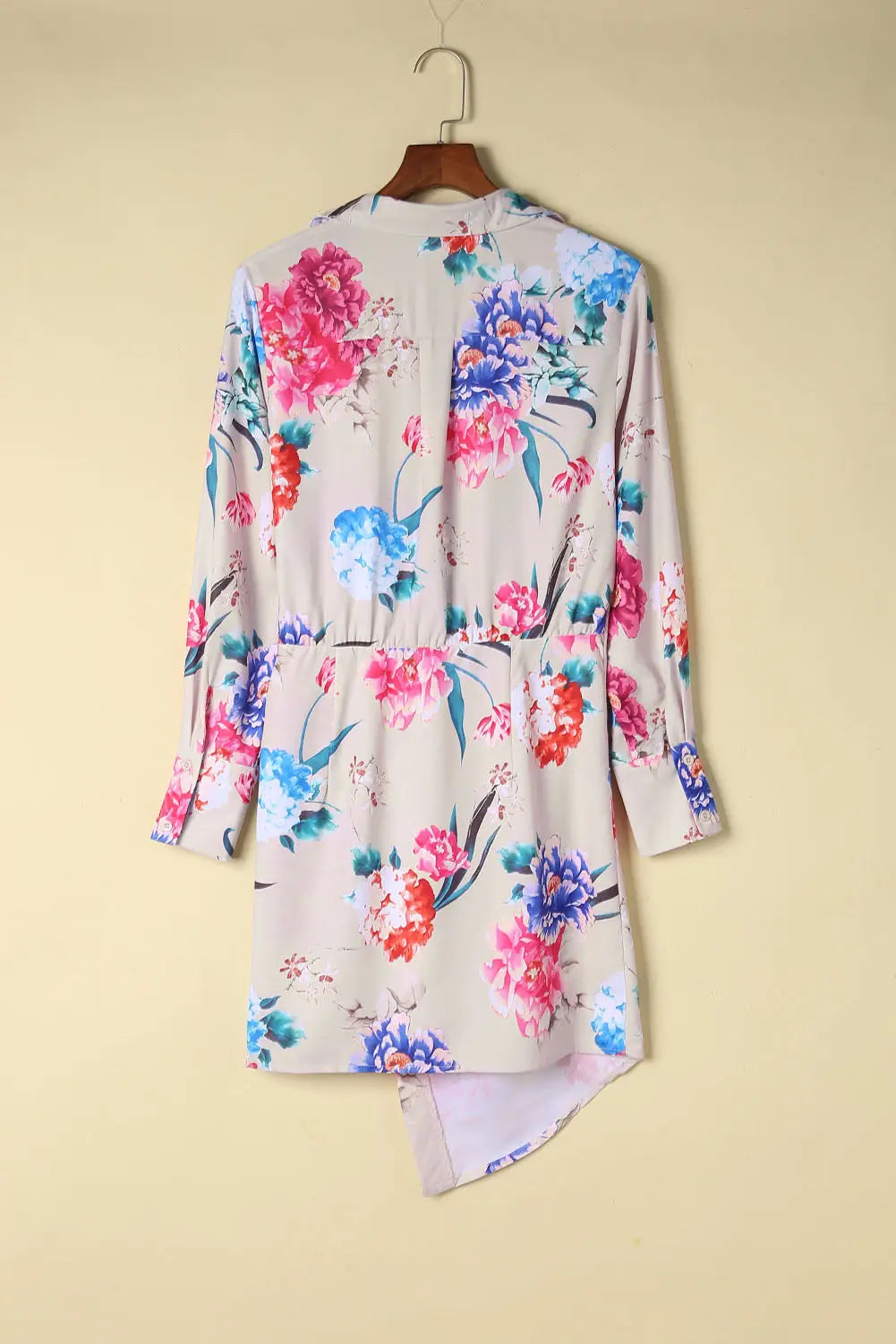 Multicolor floral print wrap tie mini shirt dress - dresses