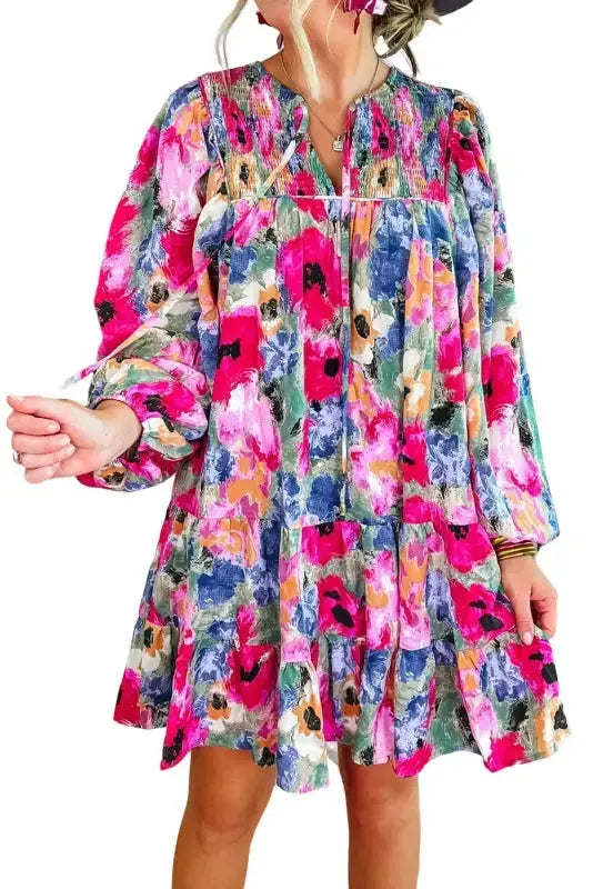 Multicolor Floral Shift Dress - Fashionfitz