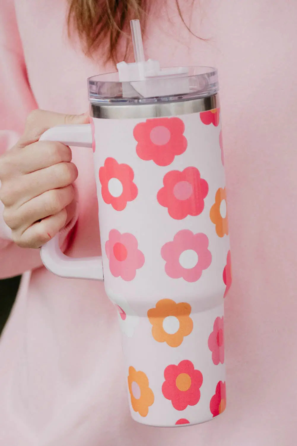 Multicolor flower print handled stainless steel vacuum cup - one size / 100% alloy - tumblers