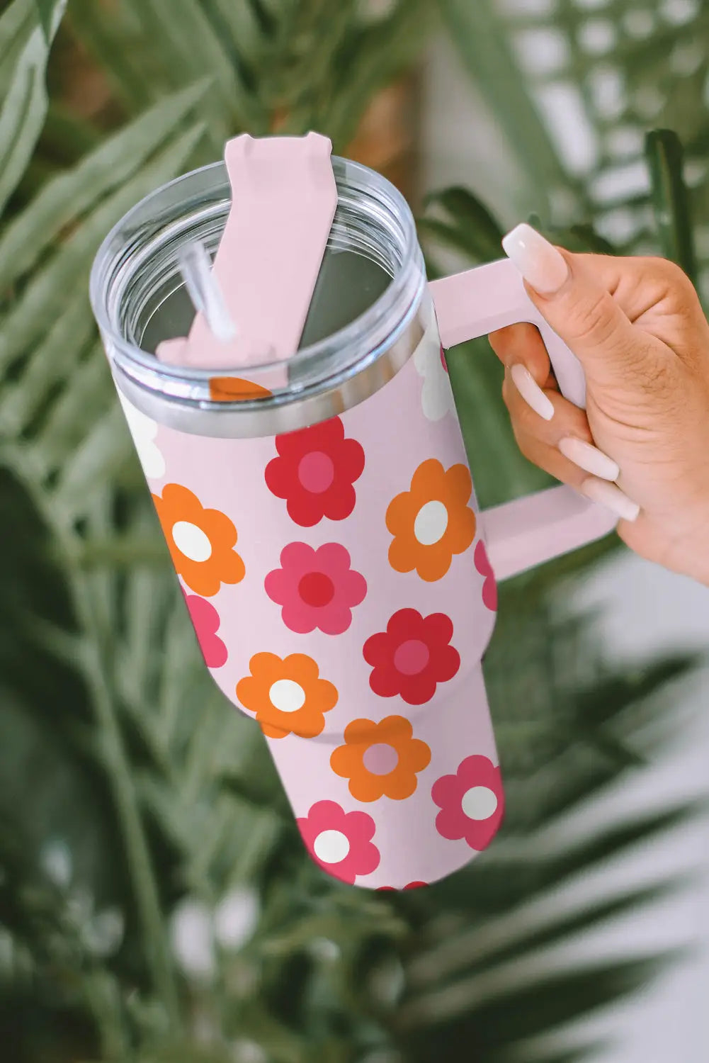 Multicolor flower print handled stainless steel vacuum cup - one size / 100% alloy - tumblers