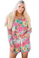 Multicolor flower print pullover and drawstring shorts