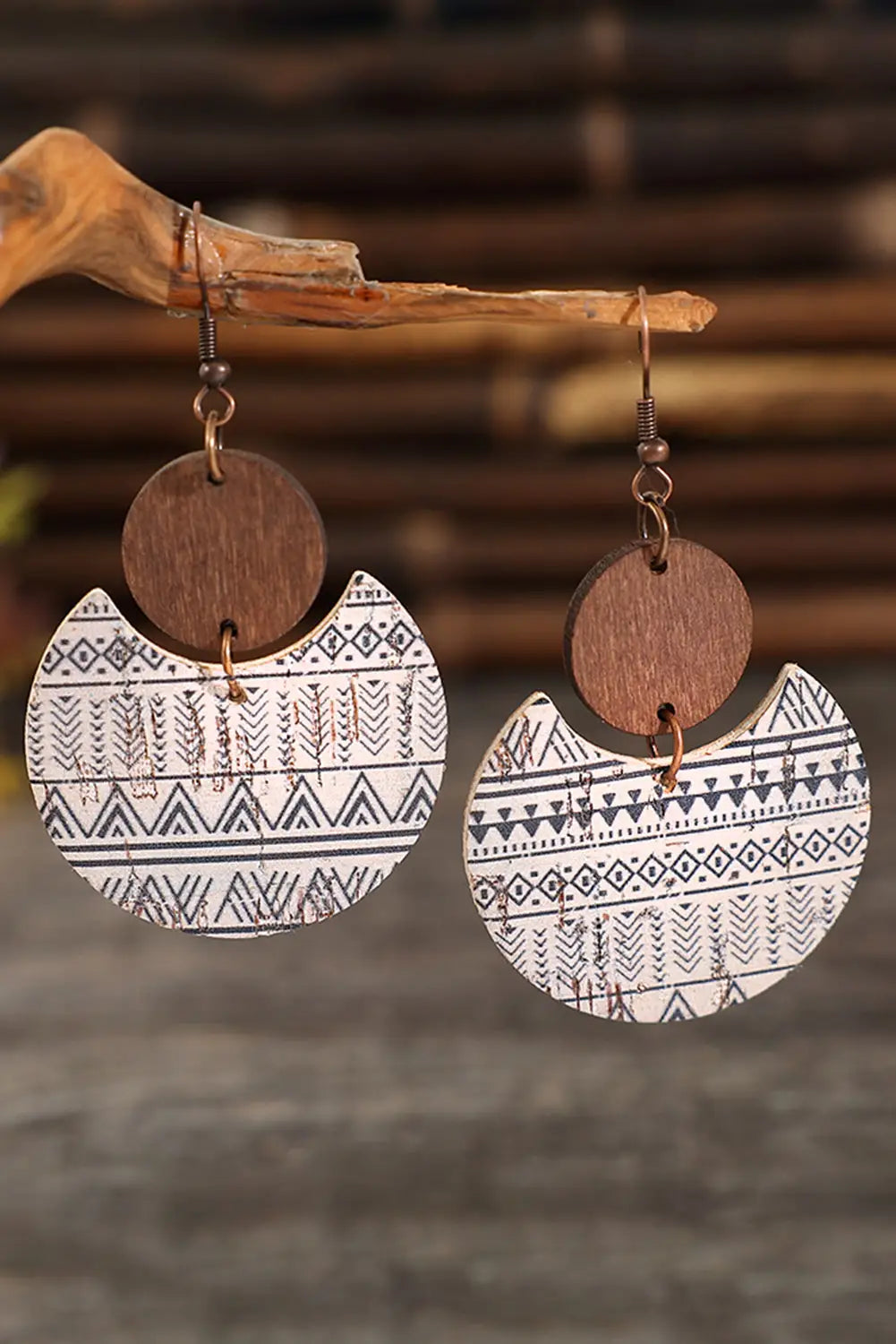 Multicolor geometric print drop wood earrings - multicolour
