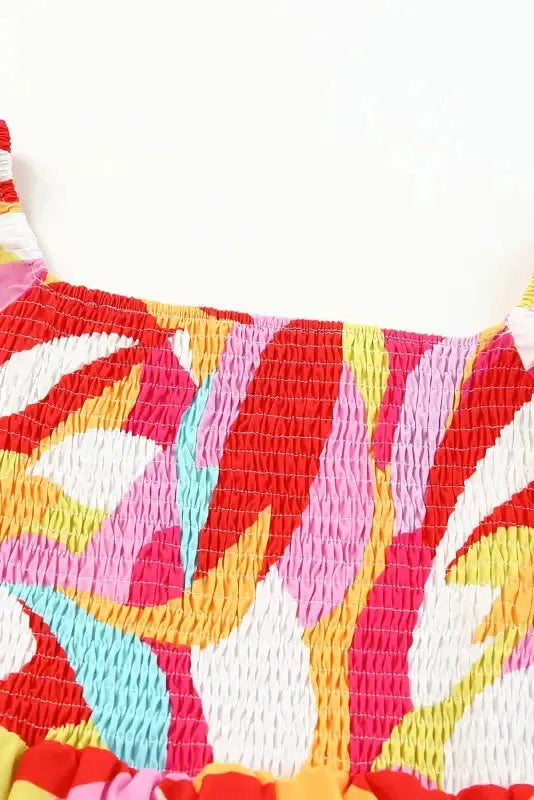 Multicolor Geometric Print Smocked Babydoll Mini Dress - Fashionfitz