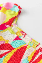 Multicolor Geometric Print Smocked Babydoll Mini Dress - Fashionfitz