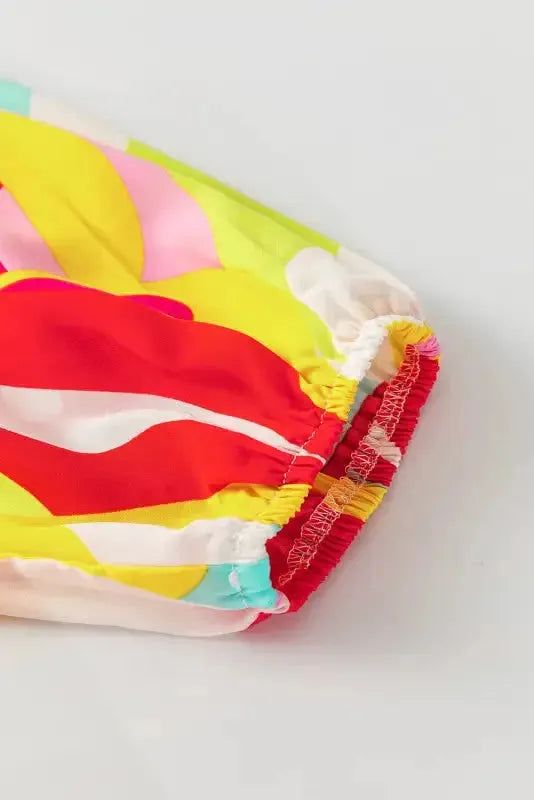 Multicolor Geometric Print Smocked Babydoll Mini Dress - Fashionfitz