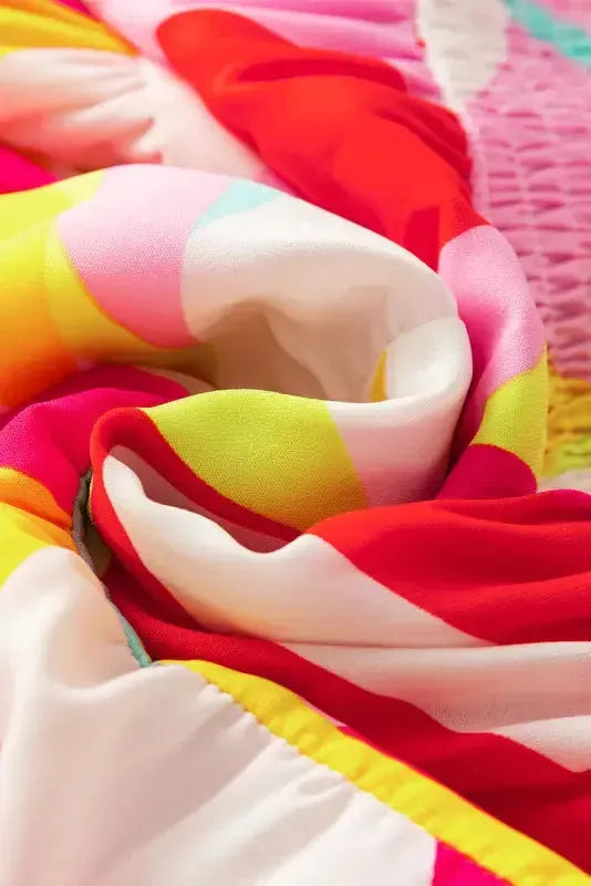 Multicolor Geometric Print Smocked Babydoll Mini Dress - Fashionfitz