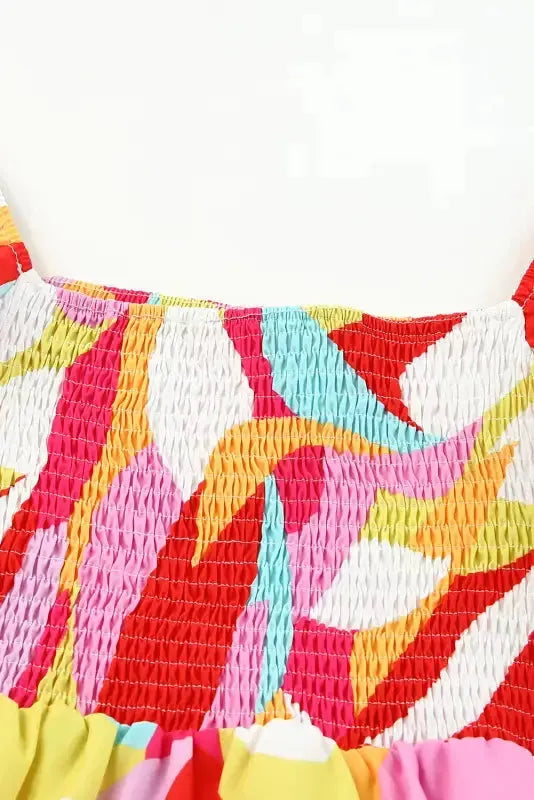 Multicolor Geometric Print Smocked Babydoll Mini Dress - Fashionfitz