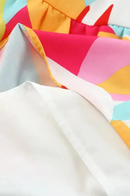 Multicolor Geometric Print Smocked Babydoll Mini Dress - Fashionfitz