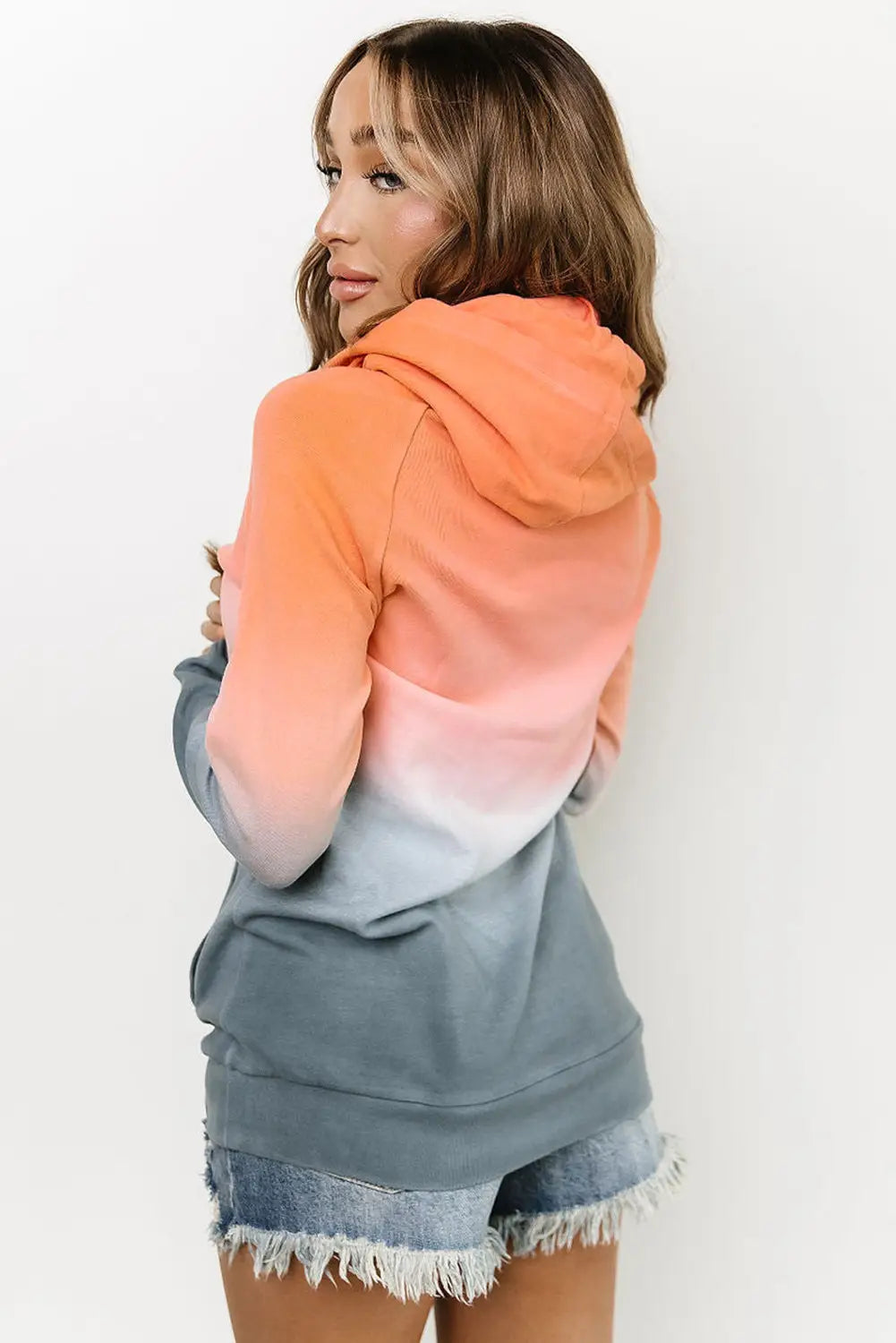 Multicolor gradient thumbhole sleeve pocketed zipper hoodie - sweatshirts & hoodies