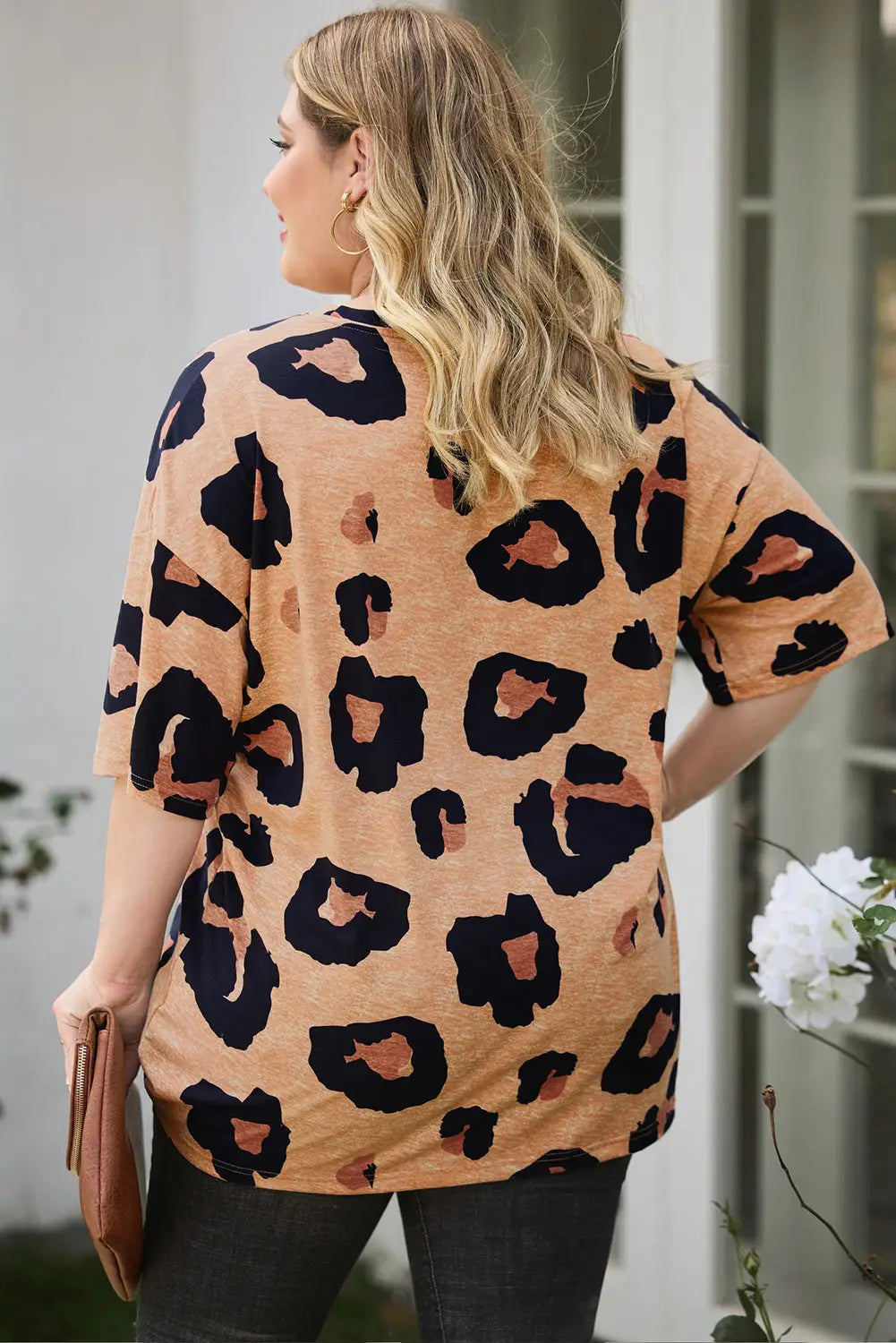 Multicolor leopard print long sleeve plus size t-shirt
