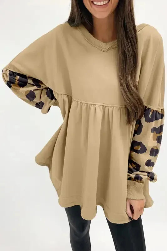 Multicolor Leopard Print Long Sleeve Plus Size T-Shirt - Fashionfitz
