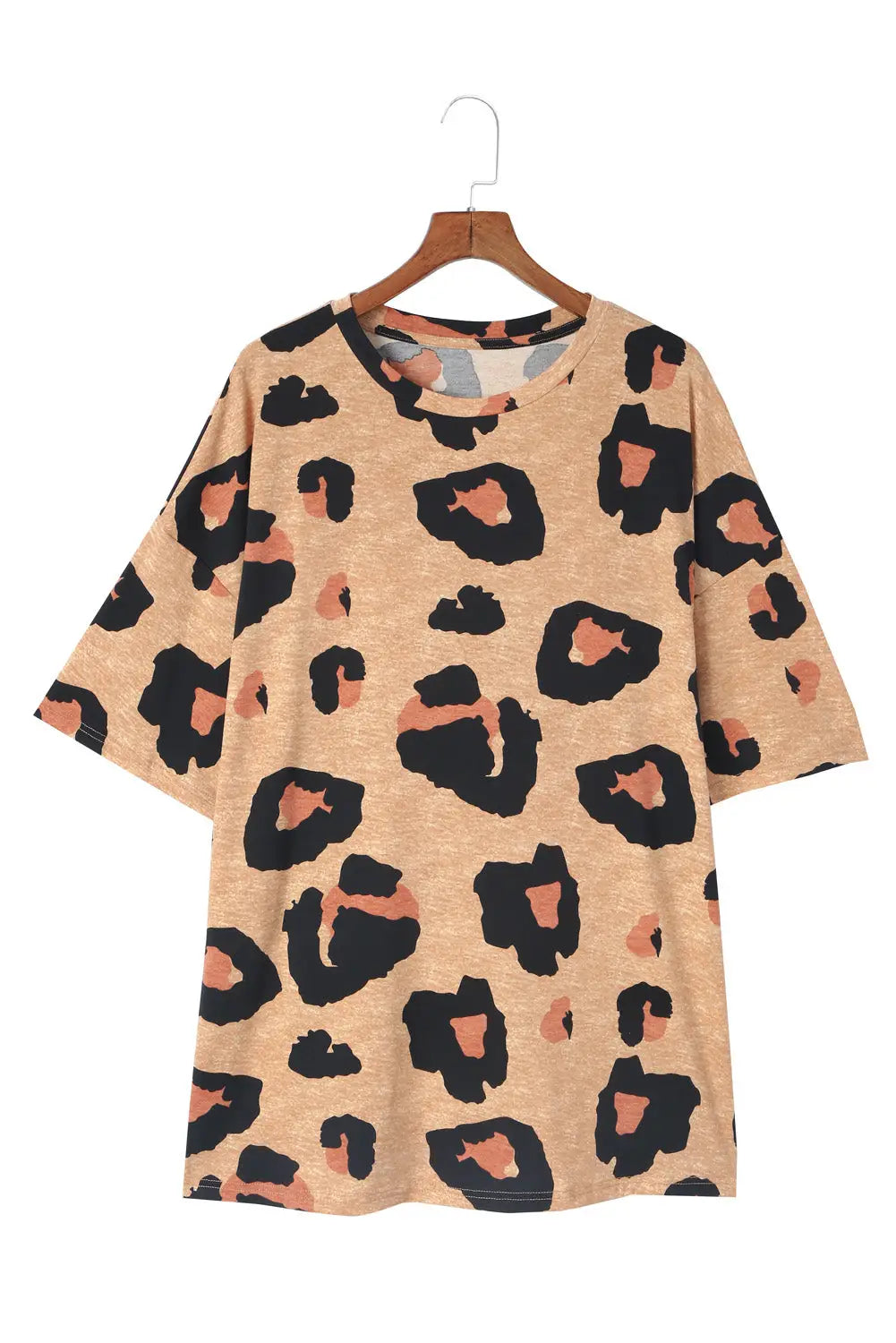 Multicolor leopard print long sleeve plus size t-shirt