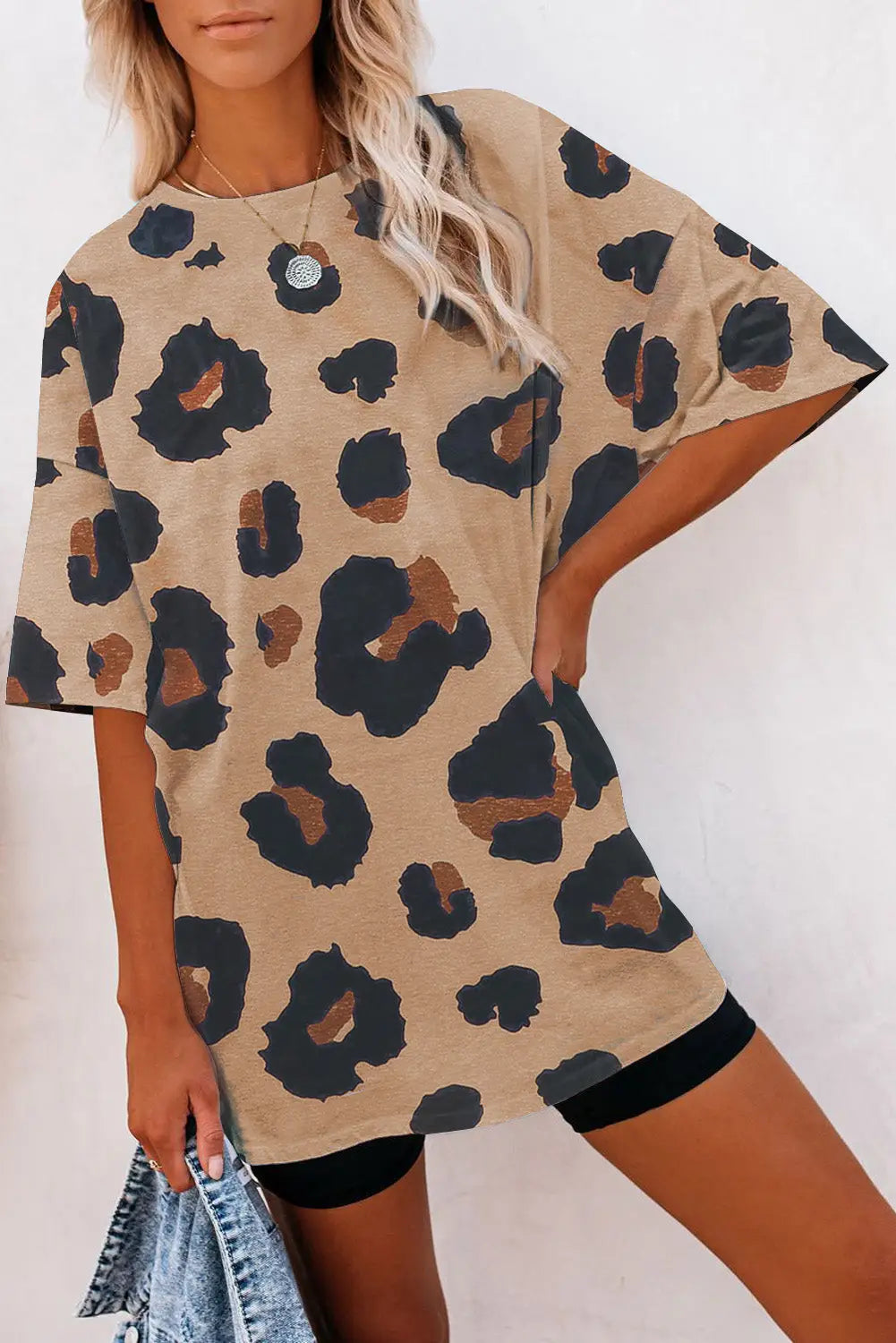 Multicolor leopard print long sleeve plus size t-shirt - s / 95% polyester + 5% elastane