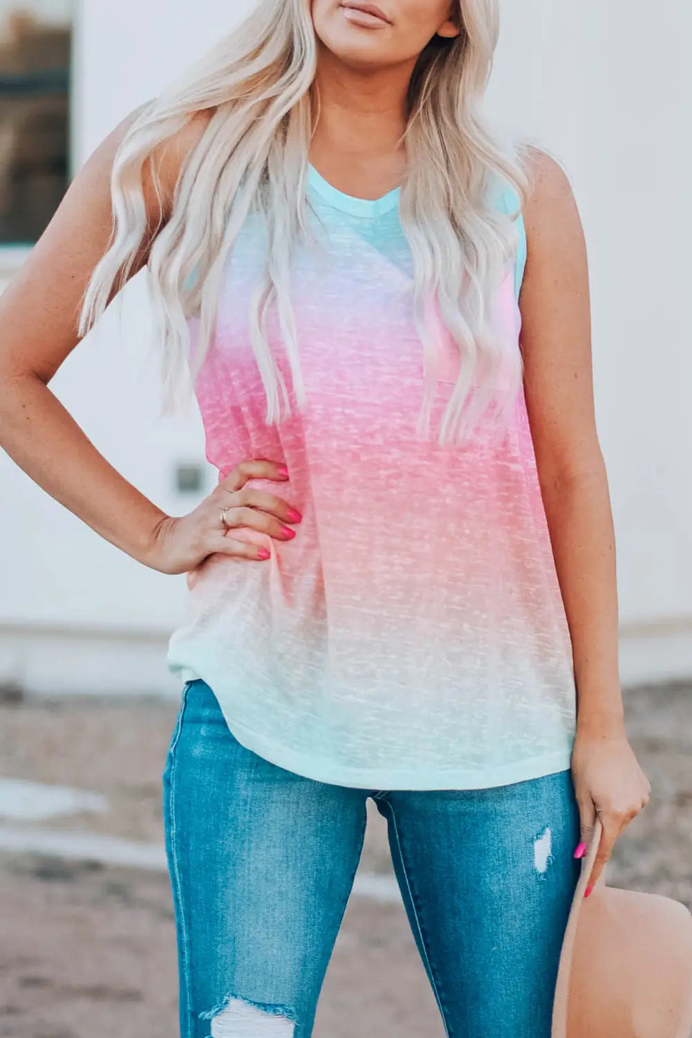 Multicolor ombre tank top - s / 95% polyester + 5% spandex - tops
