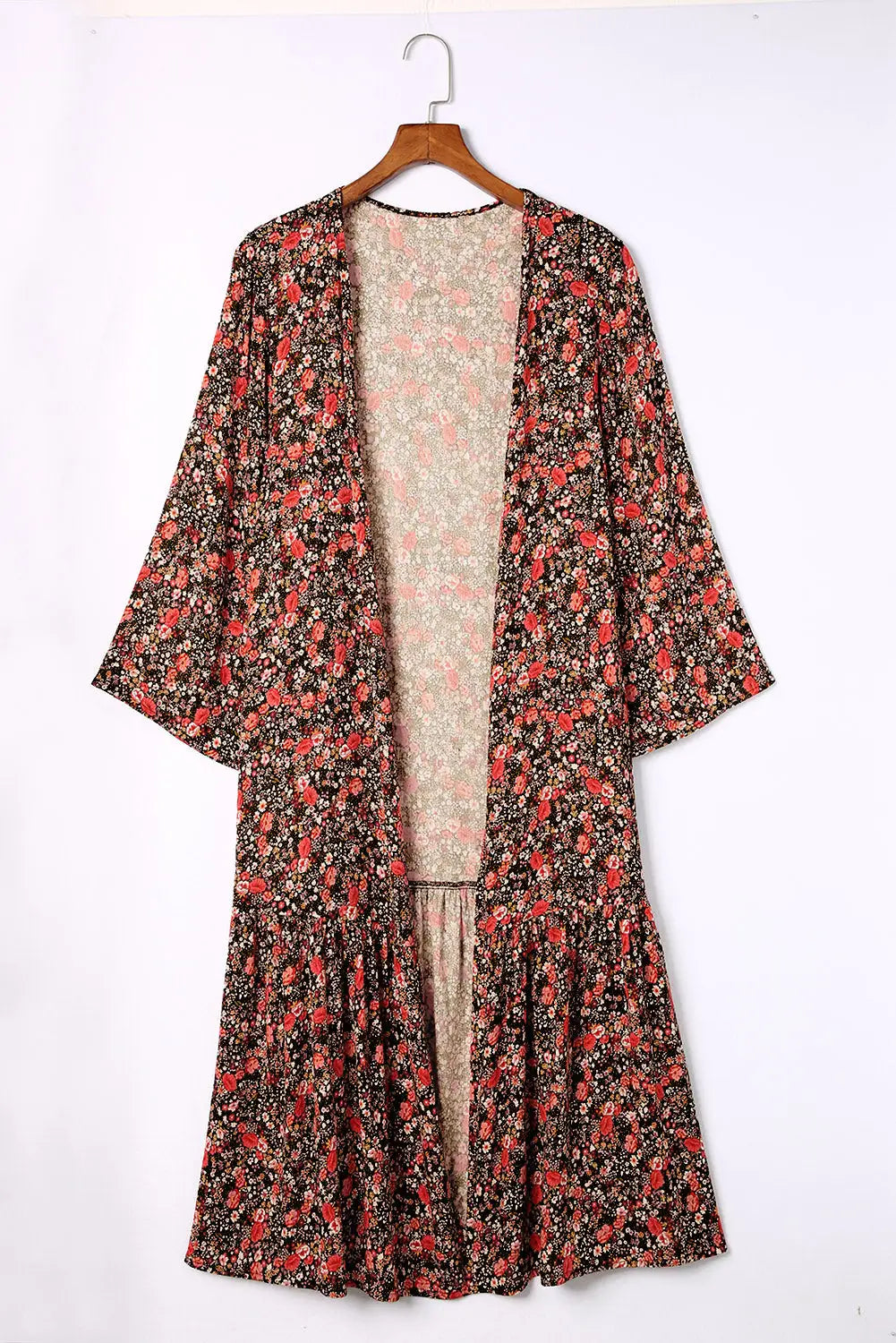 Multicolor open front boho floral print kimono - kimonos