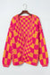 Multicolor open front mixed checkered pattern knit cardigan - sweaters & cardigans