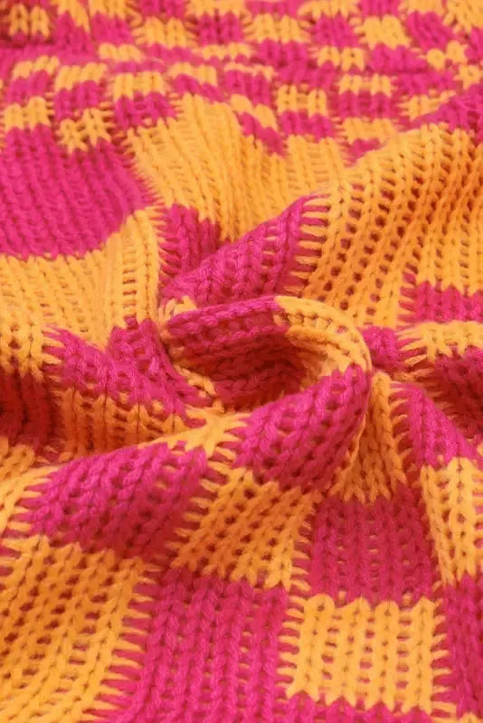 Multicolor Open Front Mixed Checkered Pattern Knit Cardigan - Fashionfitz