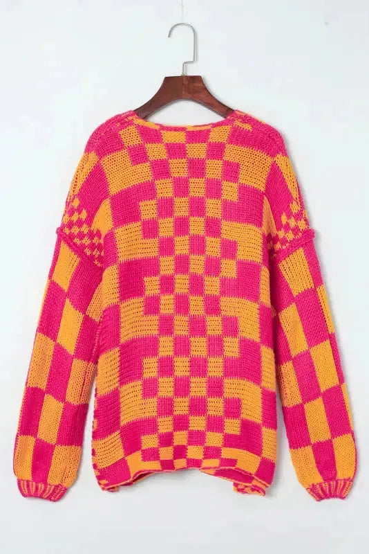 Multicolor Open Front Mixed Checkered Pattern Knit Cardigan - Fashionfitz
