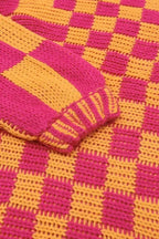 Multicolor Open Front Mixed Checkered Pattern Knit Cardigan - Fashionfitz