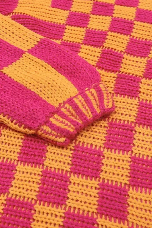 Multicolor Open Front Mixed Checkered Pattern Knit Cardigan - Fashionfitz