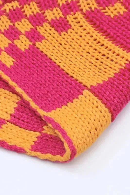 Multicolor Open Front Mixed Checkered Pattern Knit Cardigan - Fashionfitz