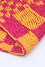 Multicolor Open Front Mixed Checkered Pattern Knit Cardigan - Fashionfitz