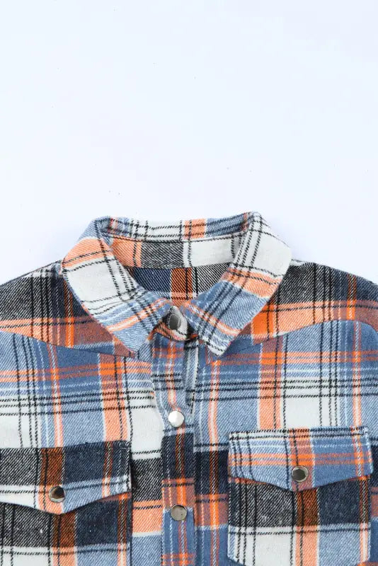 Multicolor plaid button down ruffled shirt jacket - shackets