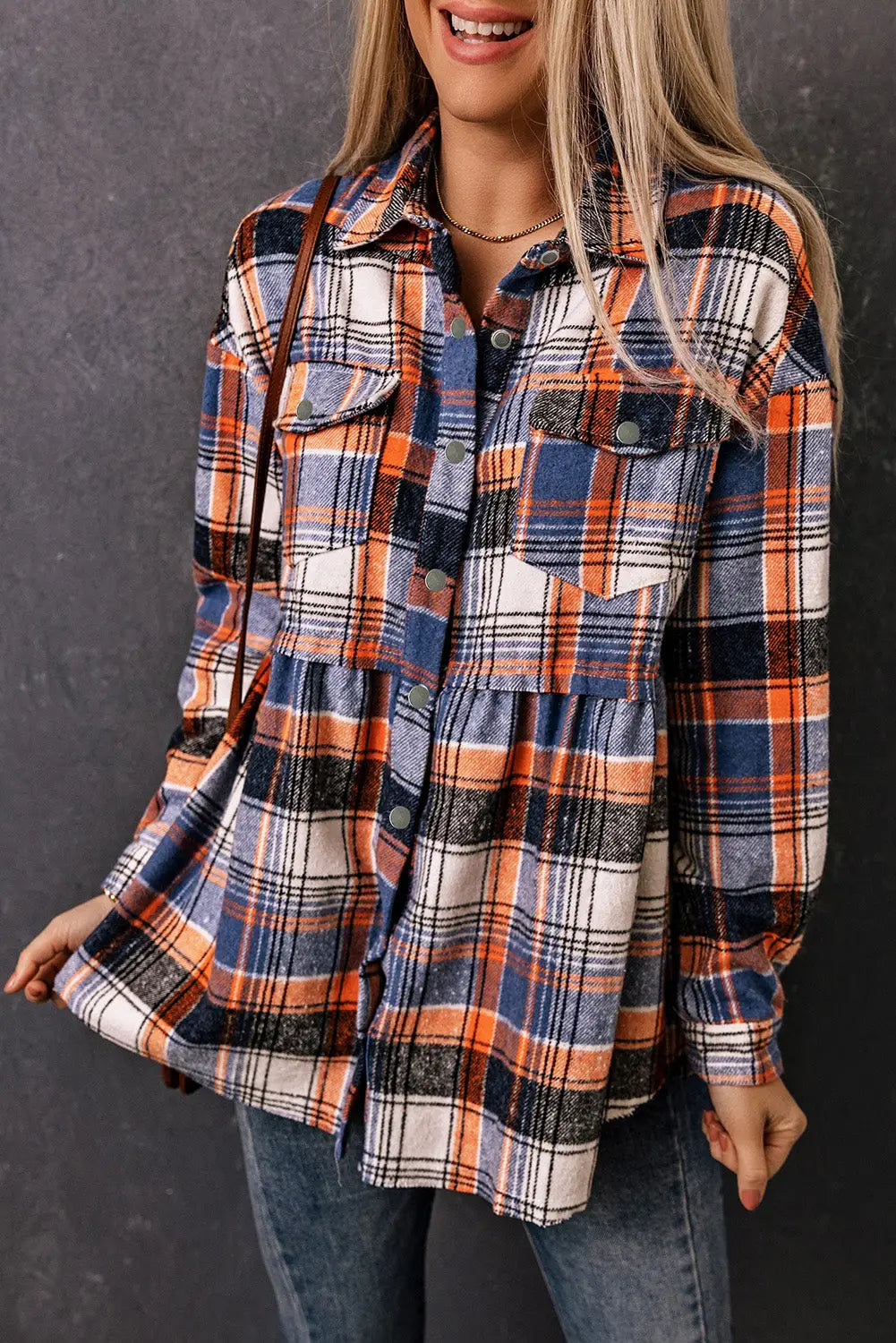 Multicolor plaid button down ruffled shirt jacket - s / 100% polyester - shackets